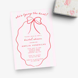 Hon Gifter sig Red & Rosa Bow Möhippa Inbjudningar