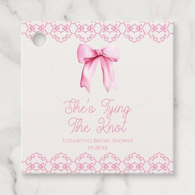 Hon Gifter sig Rosa Bow Möhippa Gåvor Etiketter (Framsida)