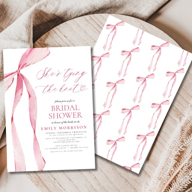 Hon Gifter sig Rosa Bow Möhippa Inbjudningar (Skapare uppladdad)