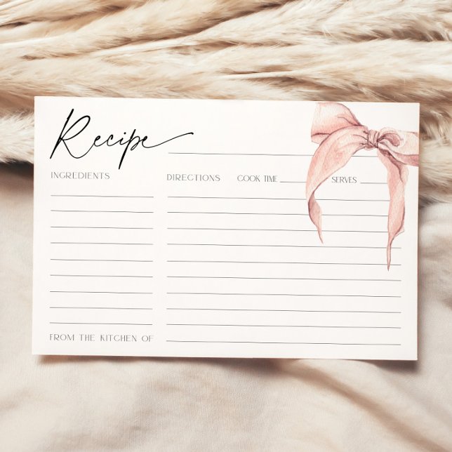 Hon Gifter sig Rosa Möhippa Bow Recipe Card Inbjudningar (Skapare uppladdad)