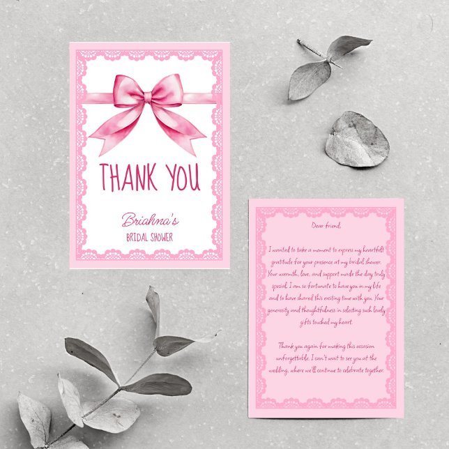 Hon gifter sig rosa möhippa tack kort (She's tying the knot pink bow bridal shower thank you cards)