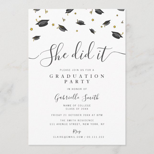 HON GJORD DET! Modern examensfest Inbjudningar (Framsida)