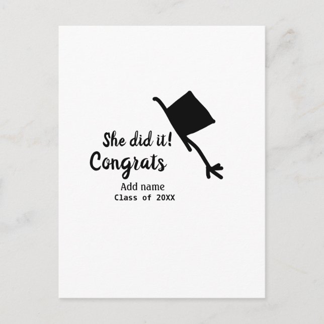 Hon gjorde det grattis examen lägg till studentnam vykort (Framsida)