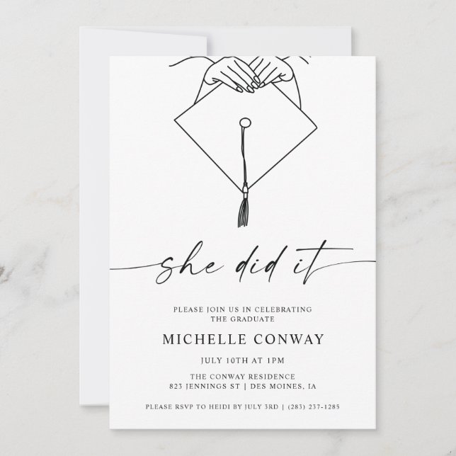 Hon gjorde det... och Tassel Studentfest Inbjudningar (Framsida)