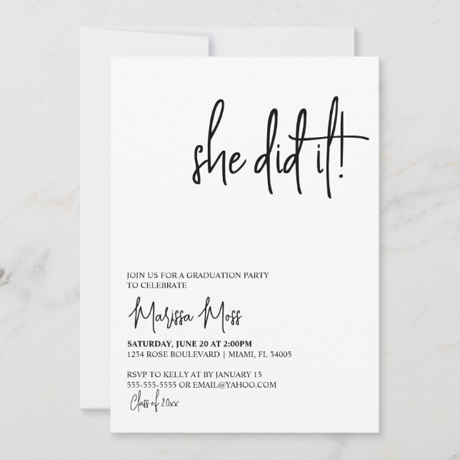 Hon gjorde det till Modern Studentfest-inbjudan Inbjudningar (Framsida)