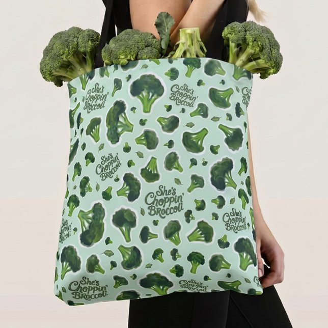 Hon hackar broccoli Gen X-humor mataffär Tygkasse (Skapare uppladdad)