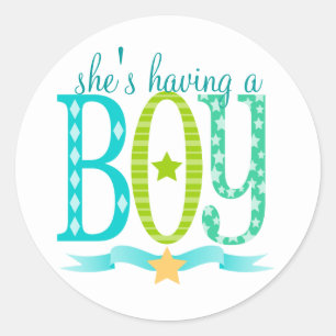 Hon har ett BOY - Anpassningsbar Baby Shower Stick Runt Klistermärke