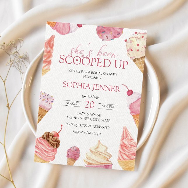 Hon har fått en Möhippa av iskräm Inbjudningar (She's been scooped up bridal shower invitation)