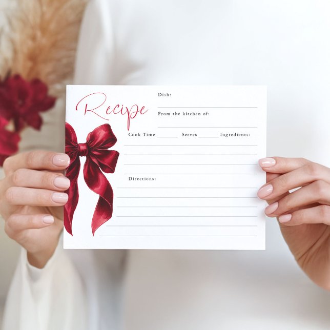 Hon har Gifter sig Möhippan Red Bow Recipe Card (Bridal Shower Recipe Cards)