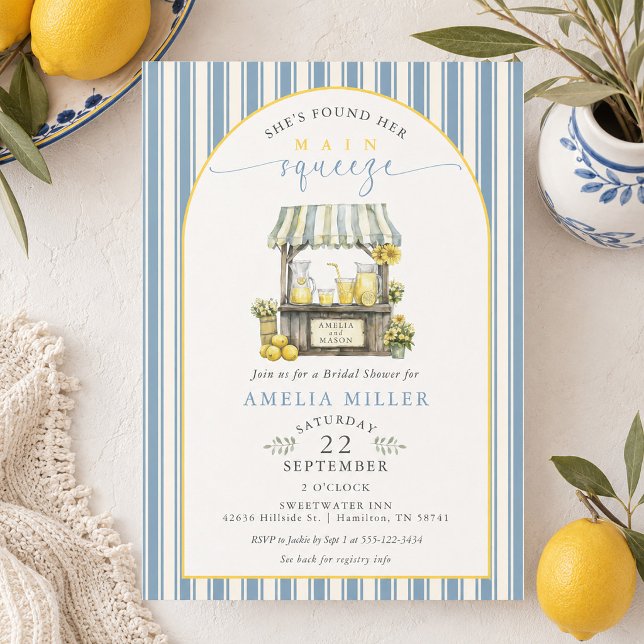 Hon Har Hittat Sin Stora Förälskelse Citronpressar Inbjudningar (She's Found Her Main Squeeze Lemonade Stand Shower Invitation)