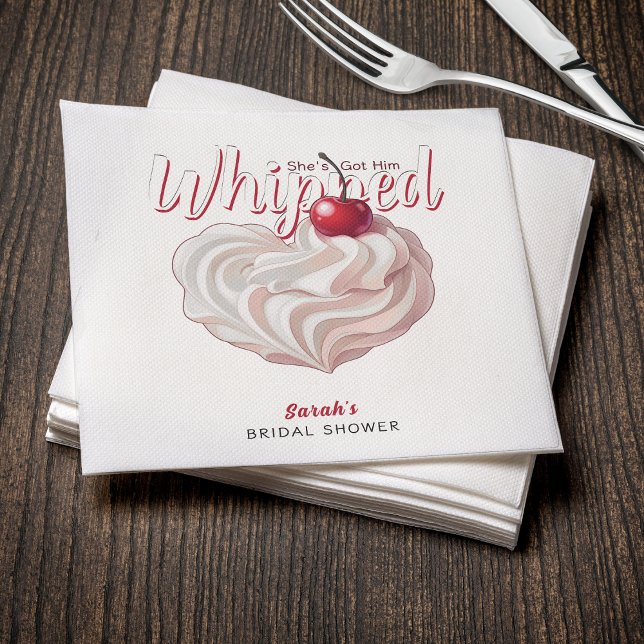 Hon har honom slagen med vispad grädde körsbär Brö Pappersservett (She's Got Him Whipped Cream Cherry Bridal Shower Napkins
)