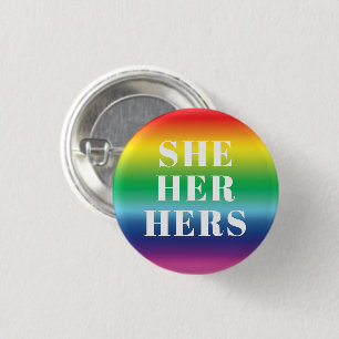 Hon, hennes Gender Pronouns regnbåge lgbtq pride Knapp