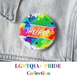 Hon/hennes Pronouns Pride Watercolor Rainbow Knapp
