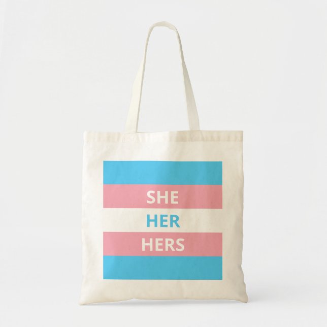 Hon/hennes Pronouns Transgender Flagga Budget Tote Tygkasse (Framsidan)