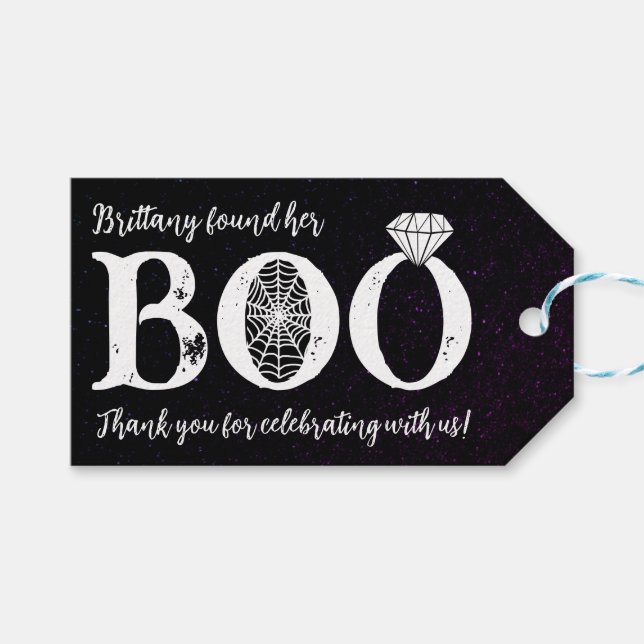 Hon Hitta Sin Kärlek Svart Halloween Bröllopsfest Presentetikett (Framsidan (Horisontell))
