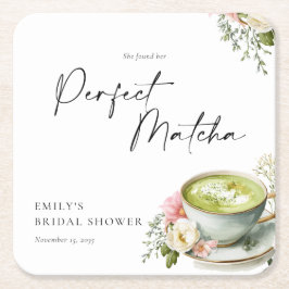 Hon Hitta Sin Perfekta Matcha Bröllopsdusch Underlägg Papper Kvadrat