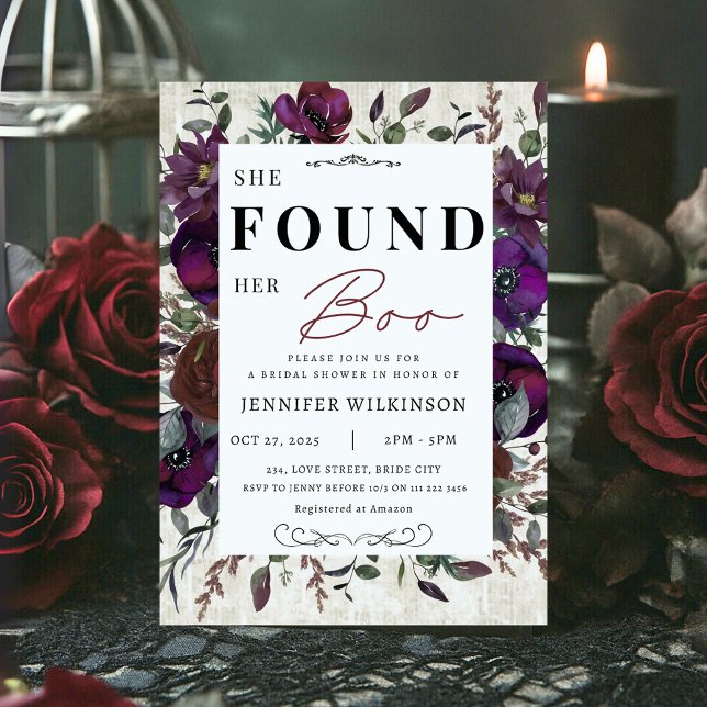 Hon hittade sin Boo Blommigt Halloween Möhippa Inbjudningar (She Found Her Boo Floral Halloween Bridal Shower Invitation)