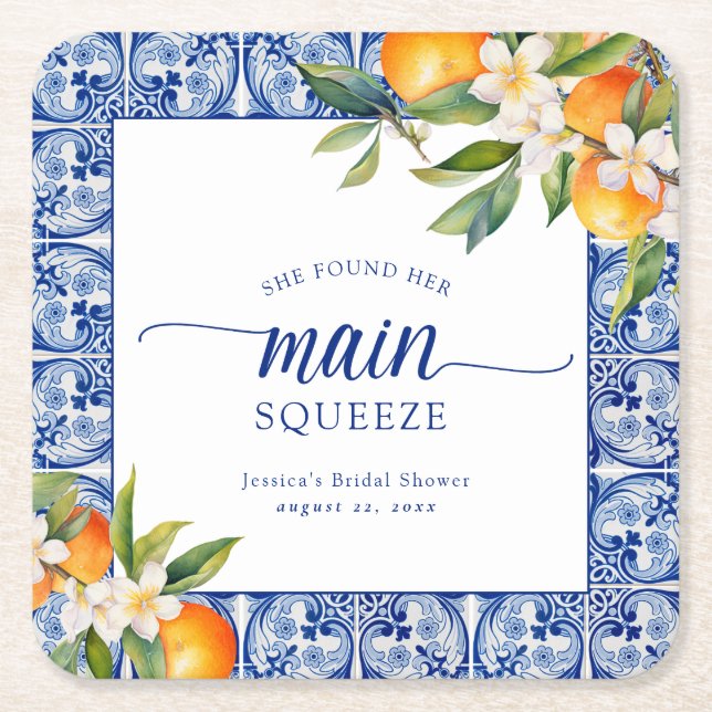 Hon Hittade Sin Drömprins Orange Bröllopsdusch Underlägg Papper Kvadrat (Framsidan)