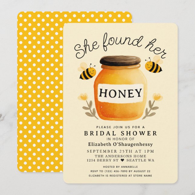 Hon hittade sin Honey Watercolor Bee Bröllopsdusch Inbjudningar (Fram/baksida)