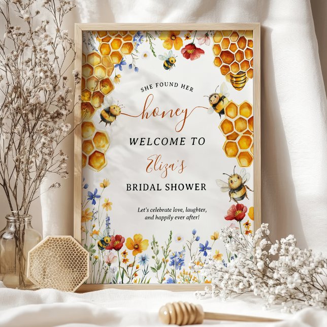 Hon hittade sin honung Wildblombi Välkomsthälsande Poster (She Found Her Honey Wildflower Bee Welcome Bridal Poster)