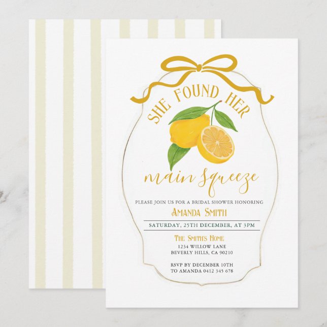 Hon hittade sin huvudsakliga klämmande citronmöhip inbjudningar (Fram/baksida)