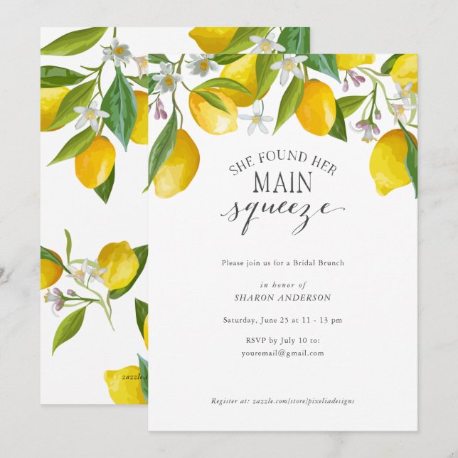 Hon hittade sin huvudsakliga klämning, Lemon Baby  Inbjudningar (Fram/baksida)