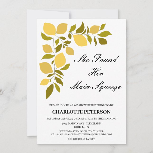 Hon hittade sin huvudsakliga Lemon-Möhippa Inbjudningar (Framsida)