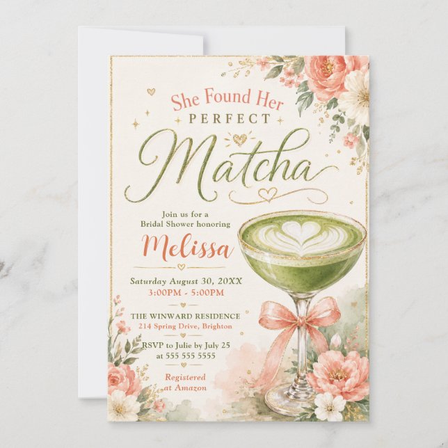 Hon hittade sin perfekta Matcha Bröllopsdusch Inbjudningar (Framsida)