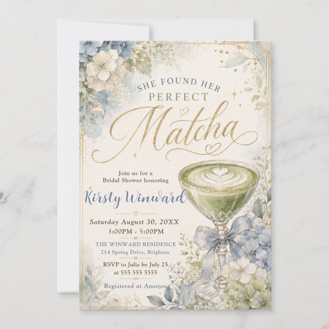 Hon hittade sin perfekta Matcha Bröllopsdusch Inbjudningar (Framsida)