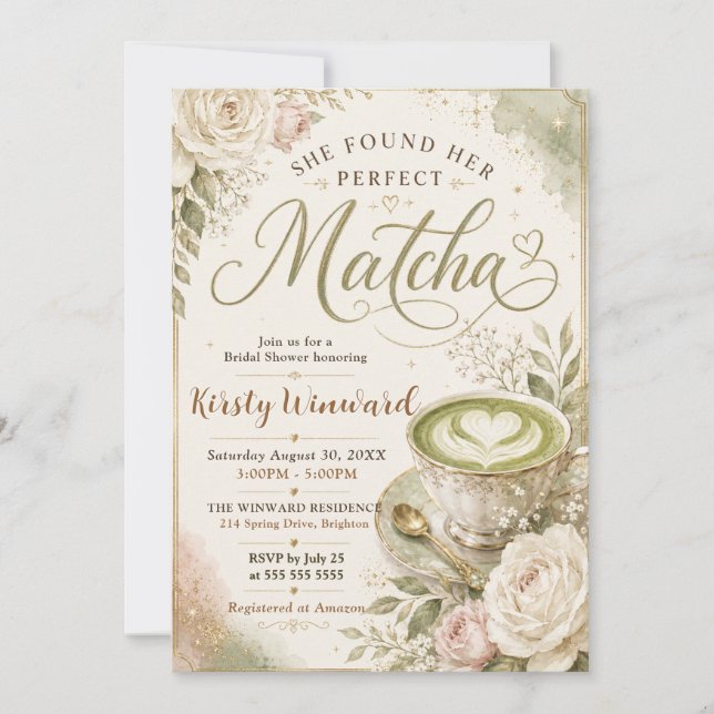 Hon hittade sin perfekta Matcha Bröllopsdusch Inbjudningar (Framsida)