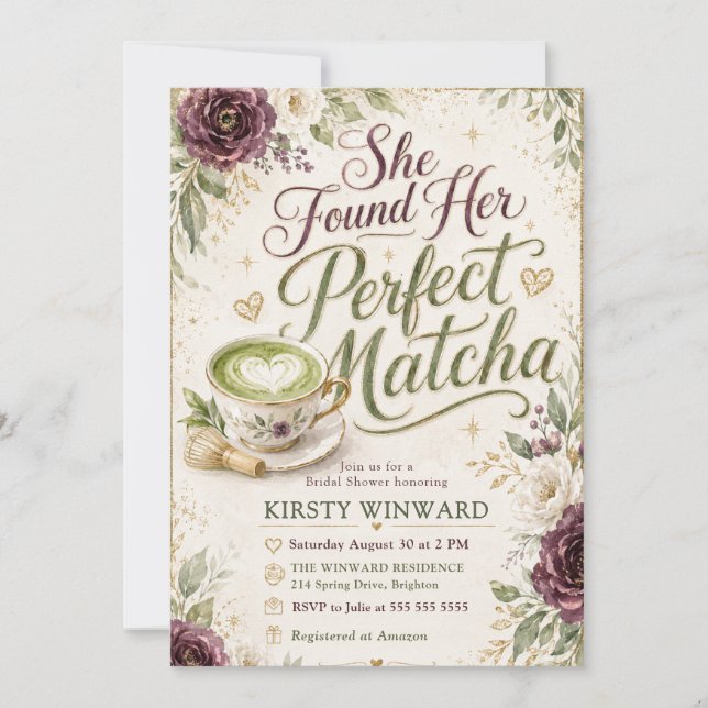 Hon Hittade Sin Perfekta Matcha Bröllopsfest Inbjudningar (Framsida)