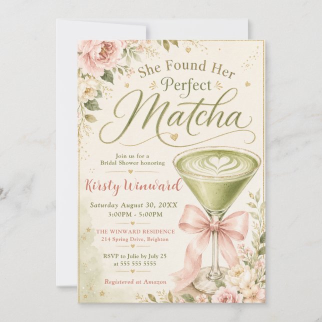 Hon hittade sin perfekta Matcha Bröllopsfest Inbjudningar (Framsida)