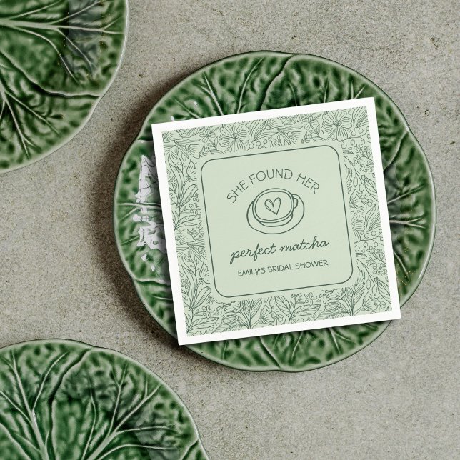 Hon hittade sin perfekta matcha gröna bröllopsdusc pappersservett (She Found Her Perfect Matcha Green Bridal Shower Napkins)