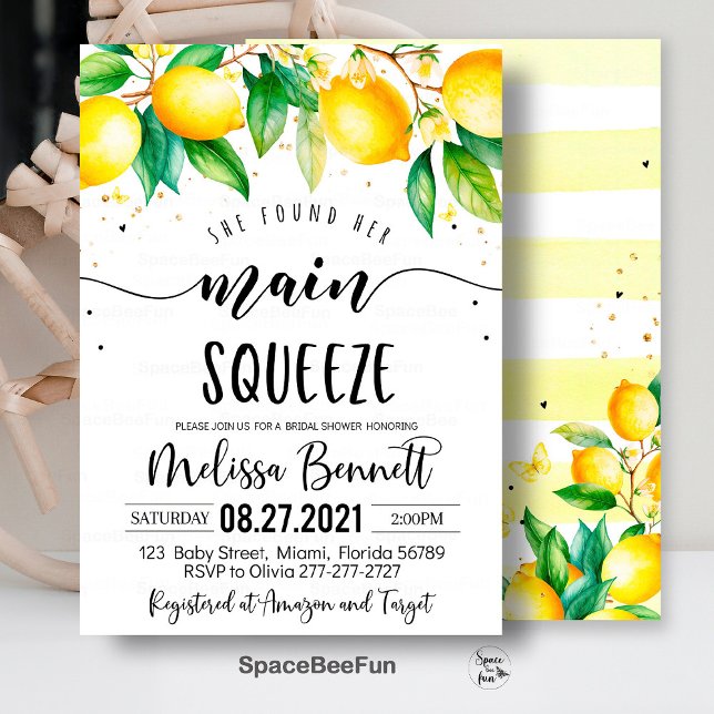 Hon hittade sin viktigaste Squeeze Möhippa Inbjuda Inbjudningar (main squeeze bridal,bridal shower,bridal shower brunch,bridal invitation,lemonade bridal,she found h)