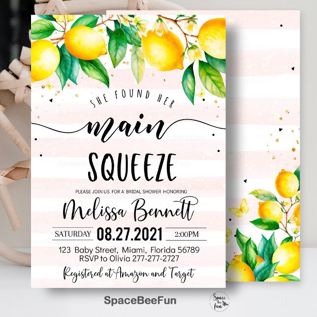 Hon hittade sina huvudsakliga Bröllopsfestligheter Inbjudningar (main squeeze bridal,bridal shower,bridal shower brunch,bridal invitation,lemonade bridal,she found h)