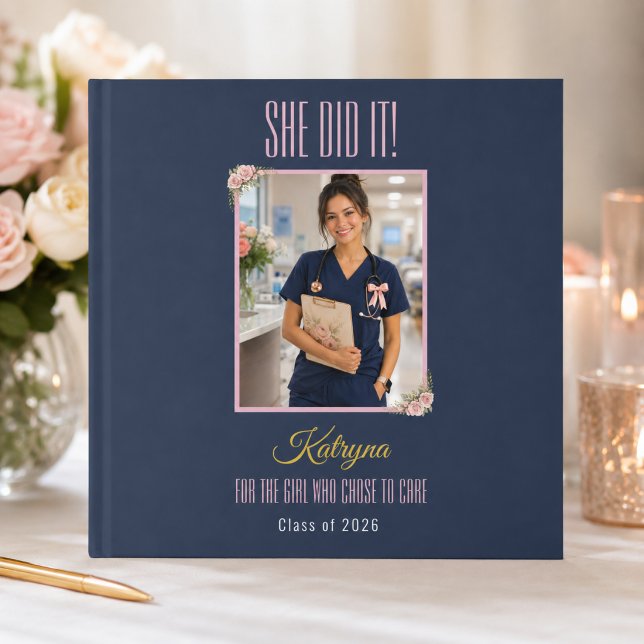 Hon hon gjorde det Sjuksköterska Minnessak Gästböcker (Elegant nurse graduation guestbook keepsake for celebrating her proud milestone)