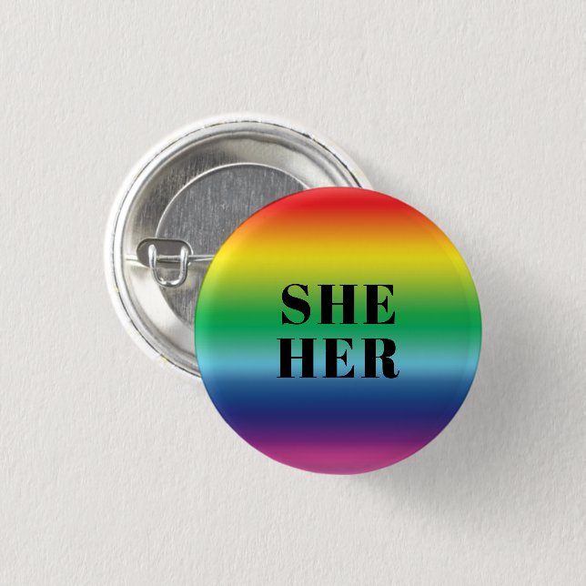 Hon, hon, Pronouns Lgbtq Lgbt Pride Rainbow Färg Knapp (Framsida & baksida)