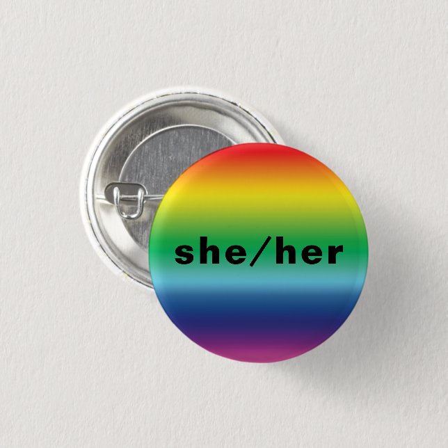 Hon, hon, Pronouns Lgbtq Lgbt Pride Rainbow Färg Knapp (Framsida & baksida)