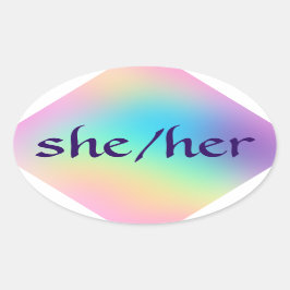 "Hon/hon" Pronouns Regnbågs Gradient Oval Sticker Ovalt Klistermärke
