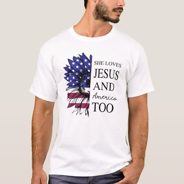 Hon Jesus och Amerika också 4:e juli T Shirt (Framsida)