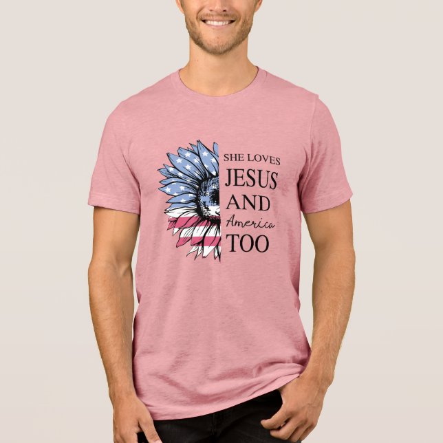 Hon Jesus och Amerika också 4 juli T Shirt (Framsida)