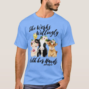 Hon jobbar med sin Händer Farmer Thanksgi T Shirt