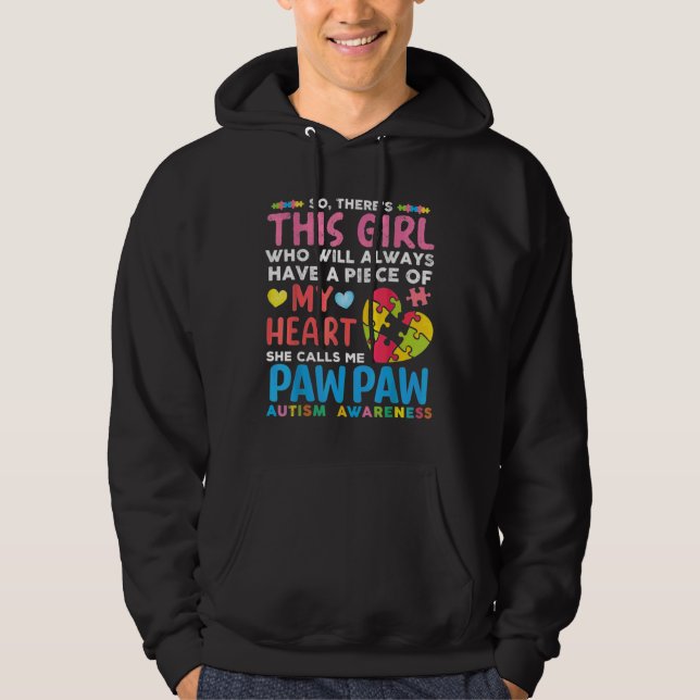 Hon kallar mig Pawpaw Autism Medveten Hoodie (Framsida)