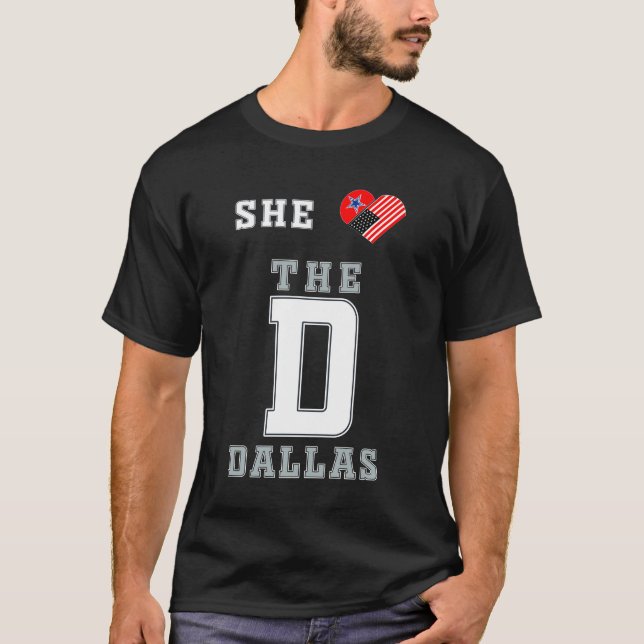 Hon Kärlek D-tröjan Dallas American flagga hjärta T Shirt (Framsida)