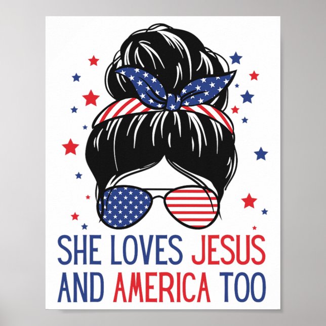 Hon Kärlek Jesus och Amerika för 4:e juli. Poster (Framsidan)
