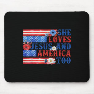 Hon Kärlek Jesus och Amerika för kristen USA flagg Musmatta