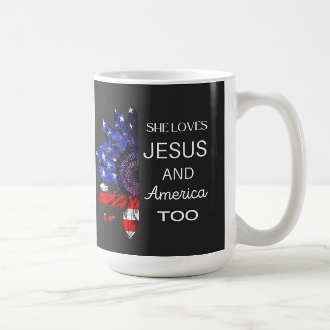 Hon Kärlek Jesus och Amerika också Kaffemugg (Höger)