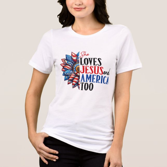 Hon Kärlek Jesus och Amerika också T Shirt (Framsida)