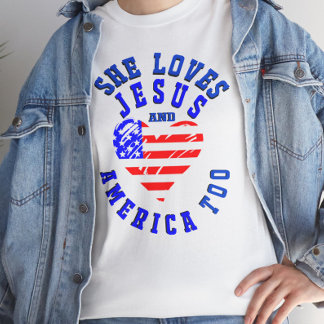 Hon kärlek Jesus och Amerika också T Shirt