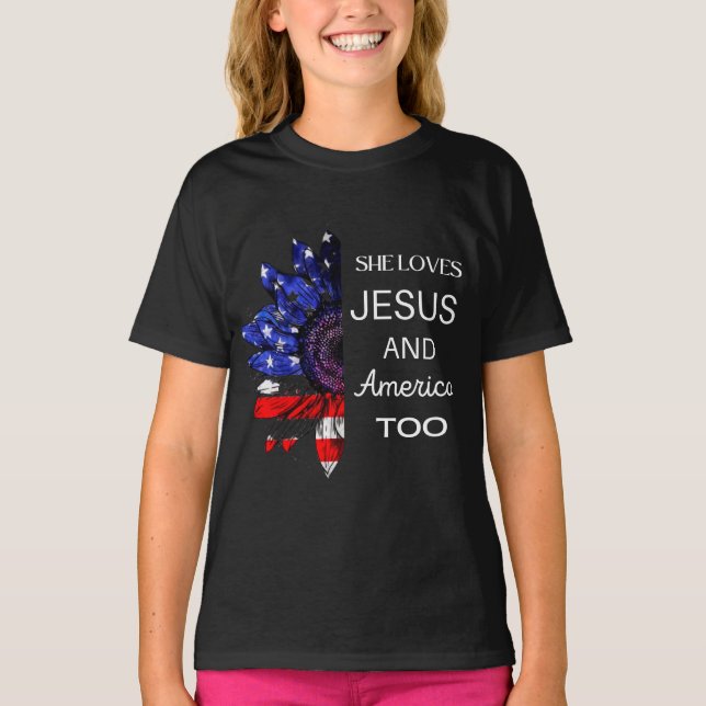 Hon Kärlek Jesus och Amerika också T Shirt (Framsida)